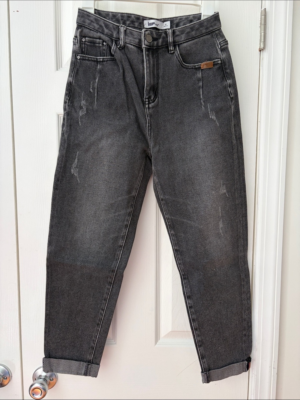 Women's High-Waist Black Washed Mom Jeans
